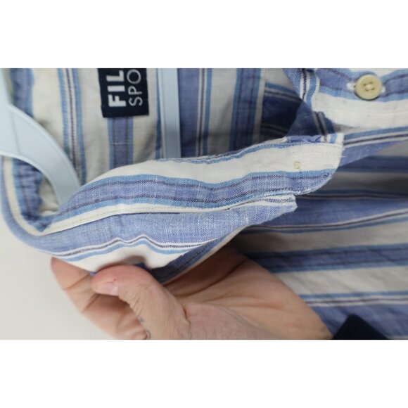 Vintage 90s Fila Sport Mens XL Linen Blend Striped Short Sleeve Button Shirt - Picture 8 of 14